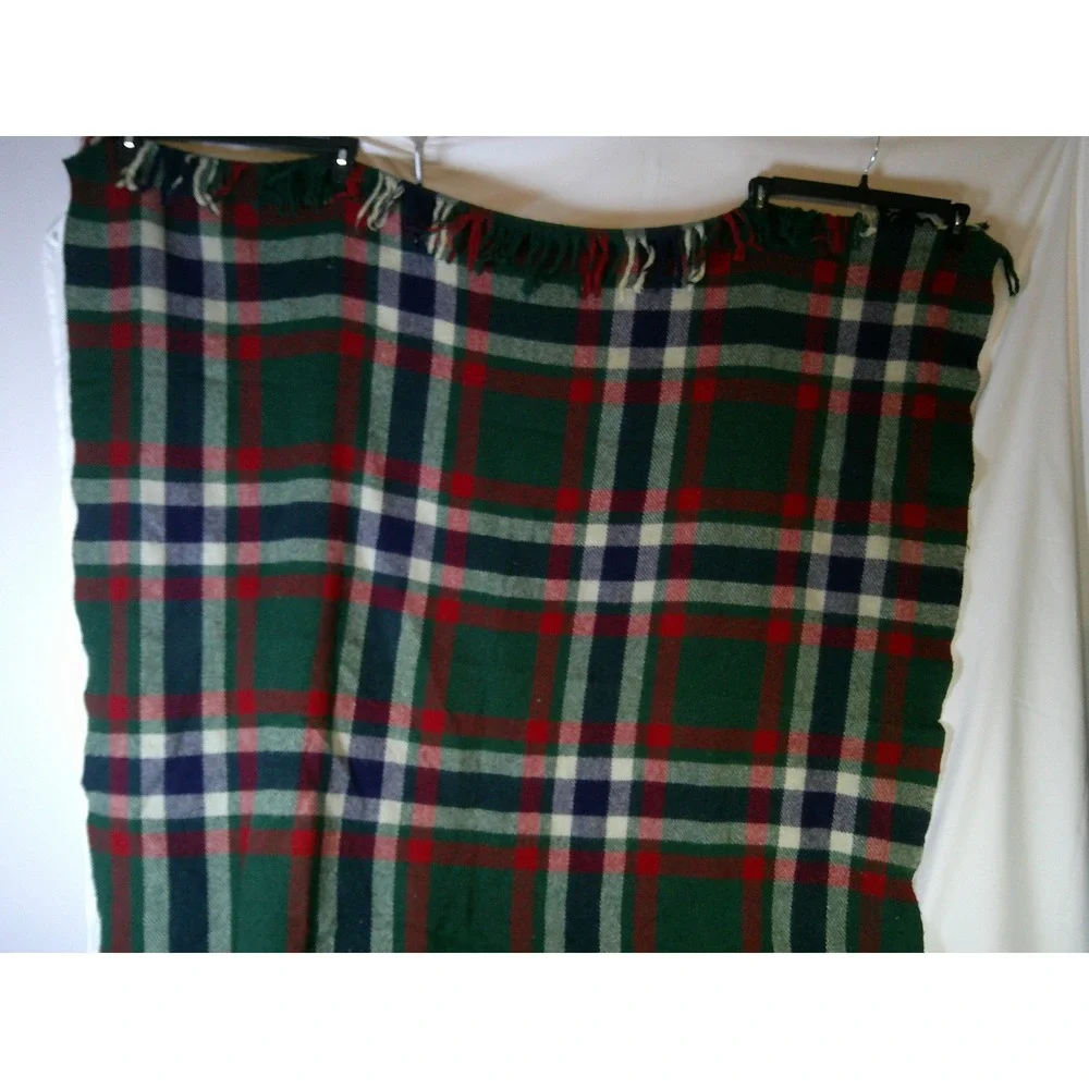 Vintage Troy Robe Wool Fringe Blanket Plaid Green Red Blue Tartan Stadium‎ Throw